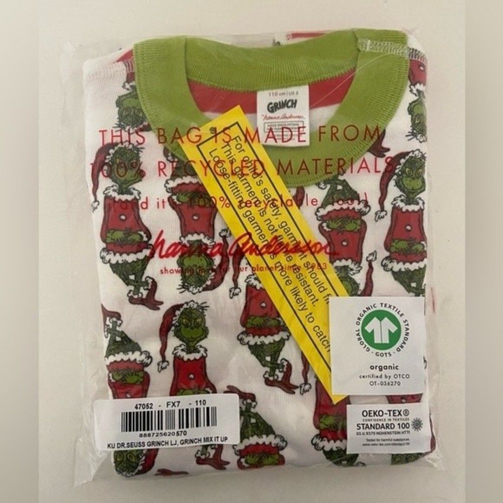 Hanna Andersson Dr. Seuss Grinch Mix It Up Long John Pajamas Size 110 US 5 NWT